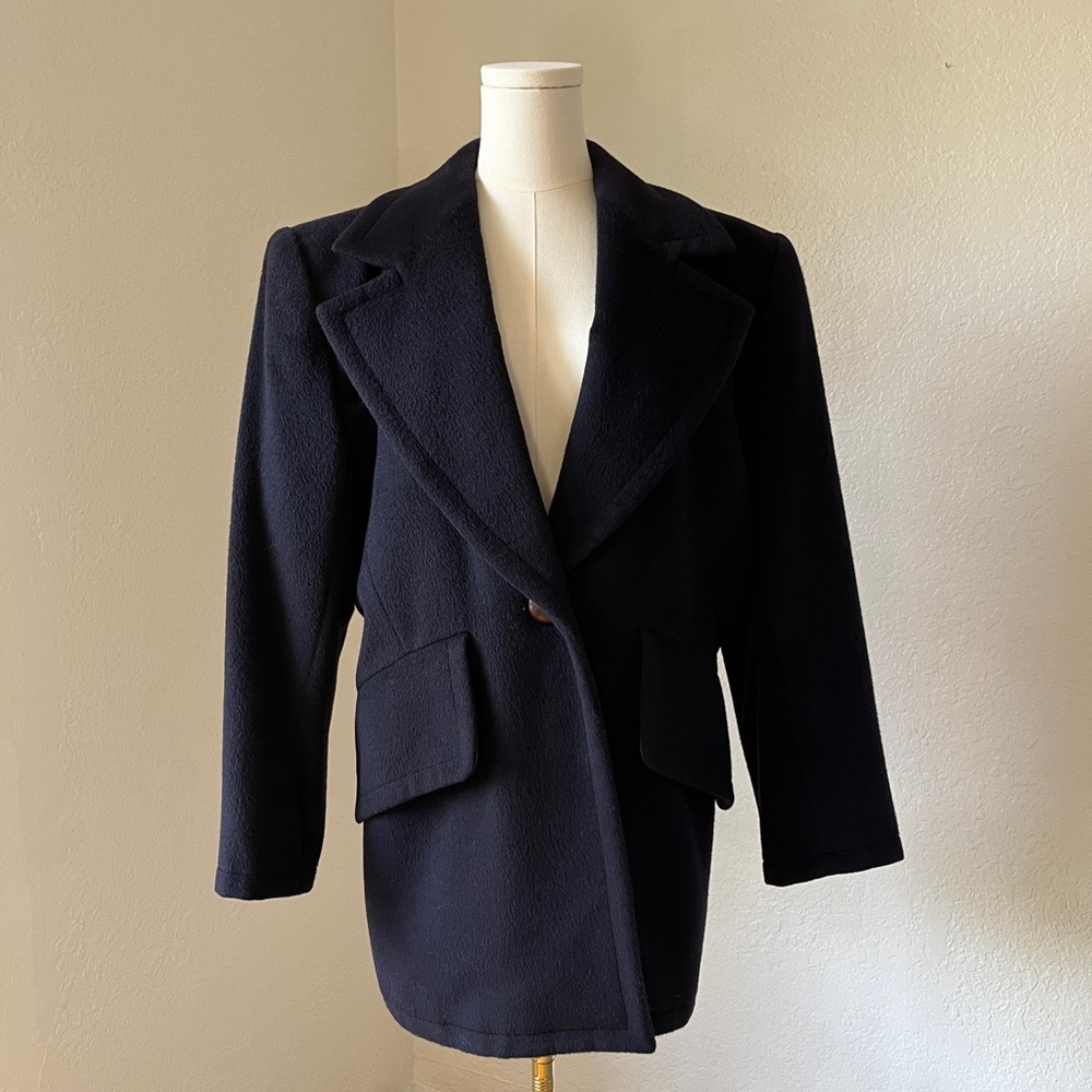 Yves Saint Laurent Blue Pea Coat Tailored Wool